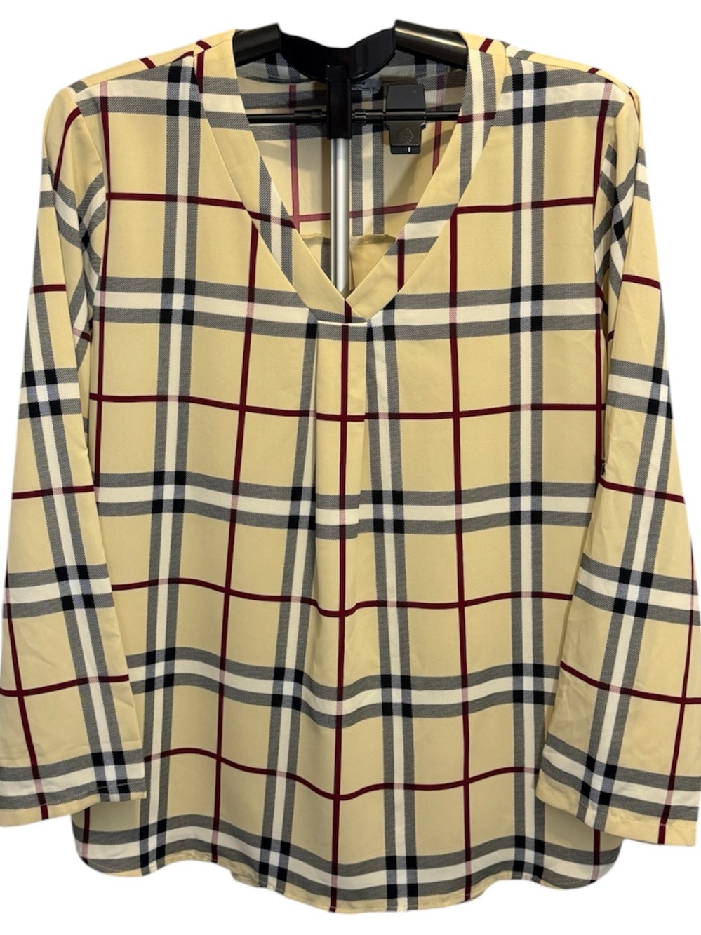 Youtalia Blouse Women Size XL or Long Sleeves V-Neck Plaid Shirt, Multicolor